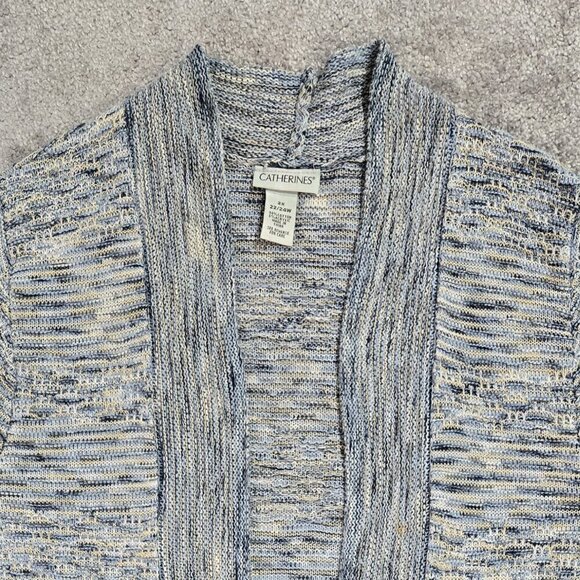 Catherines Blue Tan Marled Knit Open Front Lightweight Cardigan Beachy Boho - Picture 4 of 7